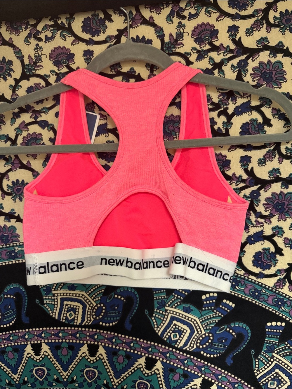 New Balance Pink Ribbed Racerback Sports Bra - Picture 2 of 2
